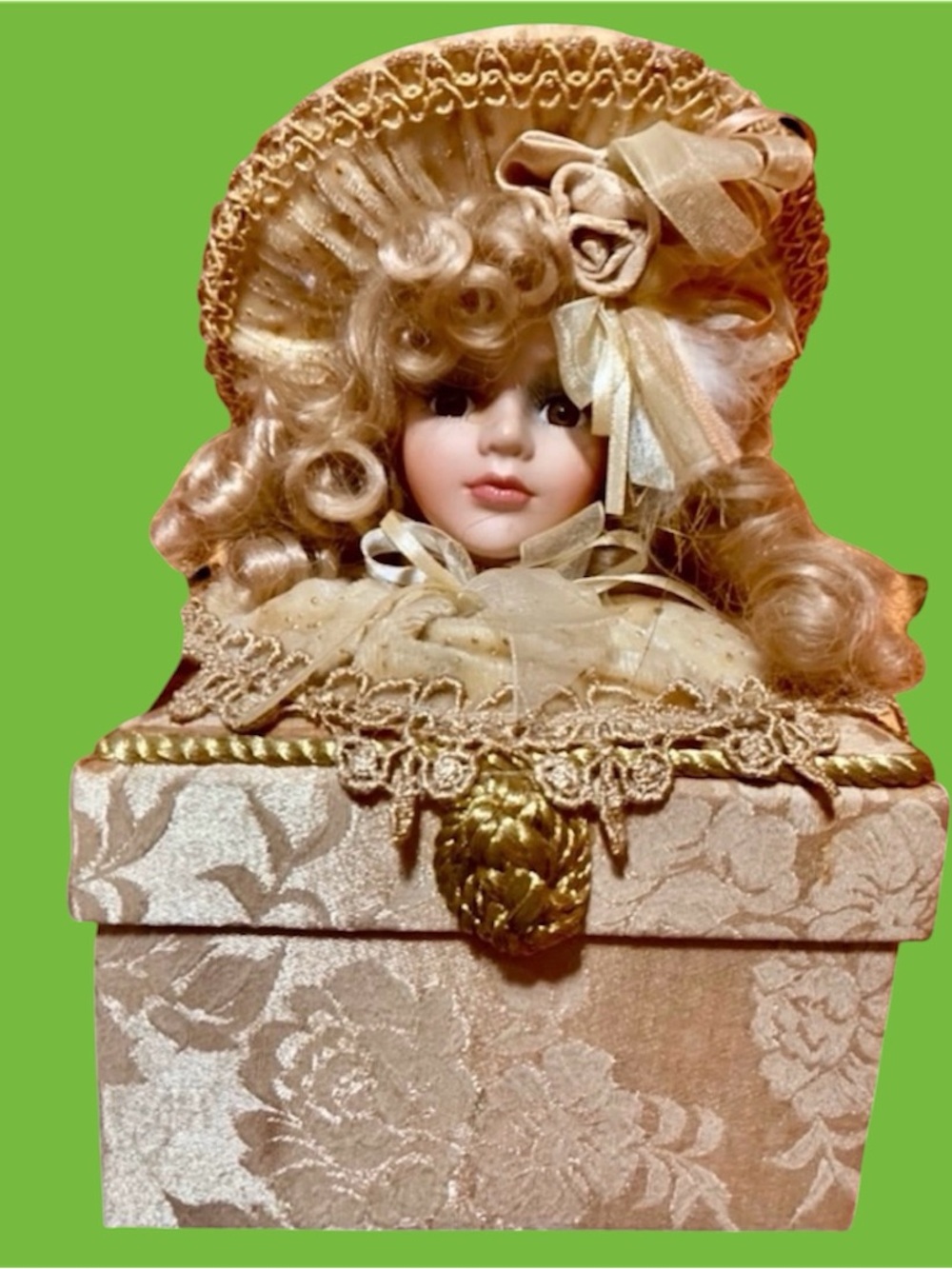 Dan Dee Collector's Choice Porcelain Doll Head on Trinket Box